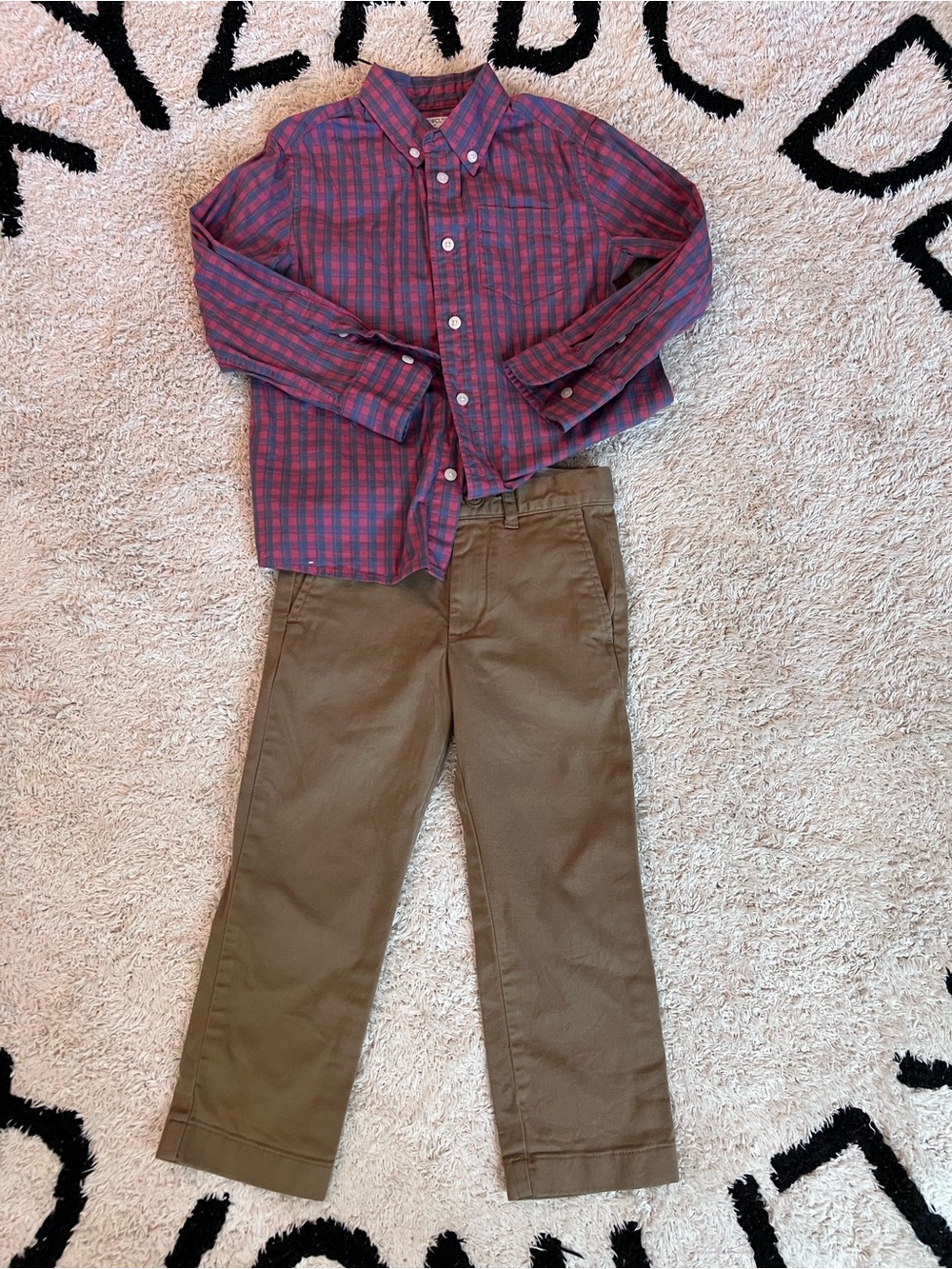 Crewcuts Red and Blue Plaid Button-Down Shirt and khaki bundle